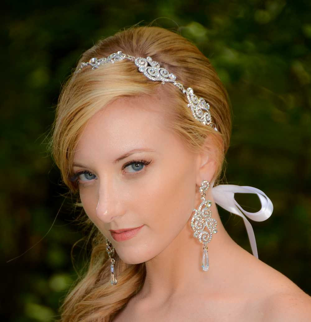 Vivian Swarovski Crystal and Cubic Zirconia Rhinestone Ribbon Bridal Headband Headpiece